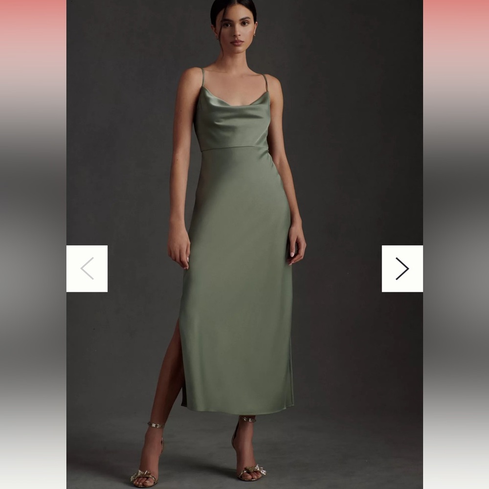 COPY - BHLDN Cali Satin Cowl-Neck Midi Slip Dress Moss